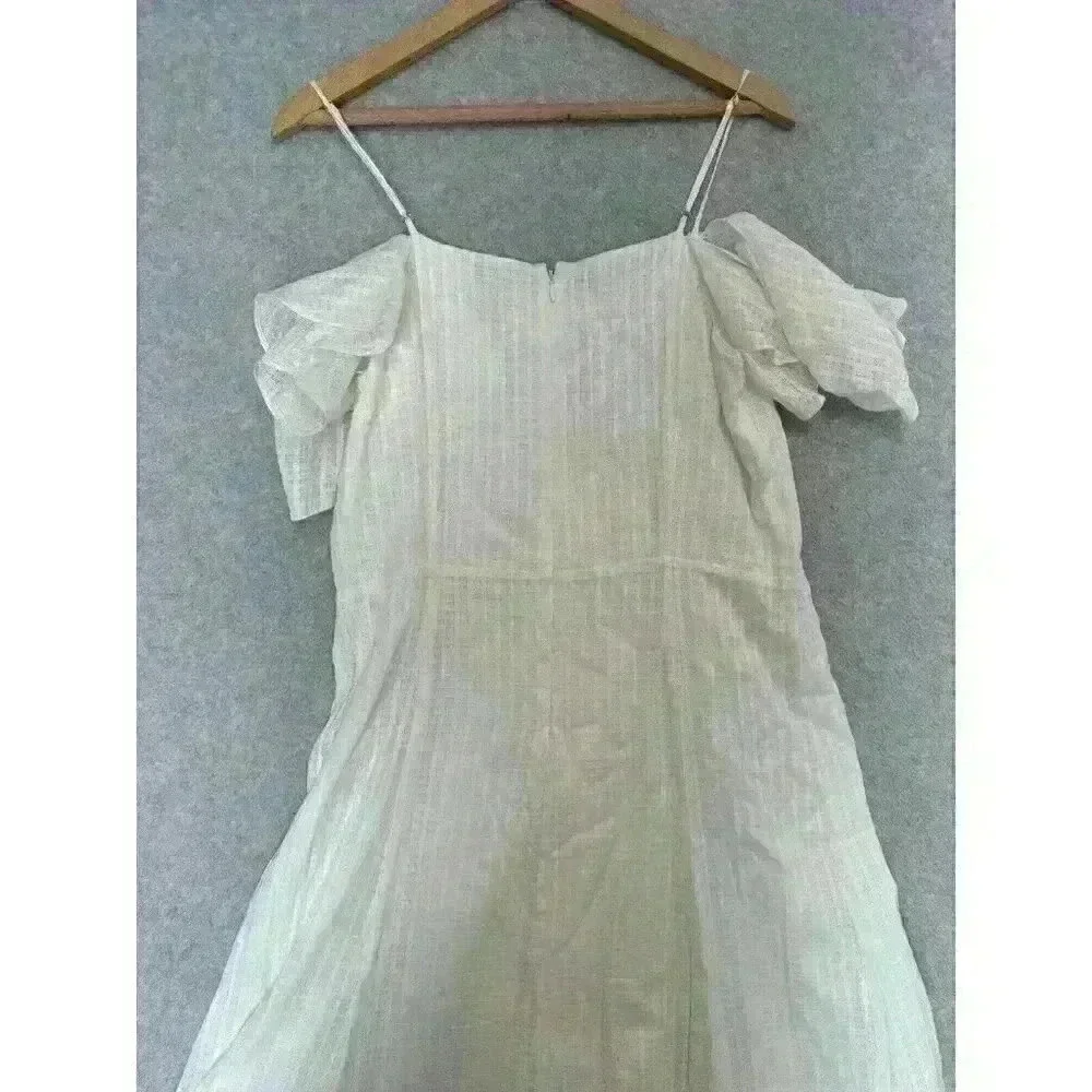 Halston Women's Cold Shoulder Midi‎ A-Line Dress Ivory Sz. 8 100% Cotton 163258